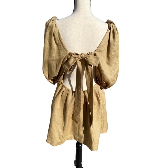 Zimmermann Mae Coquette Bow 100% Linen Tea Party Style Dress Size L - Picture 3 of 11